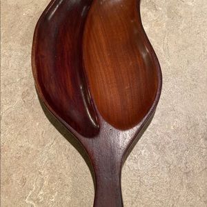 Vintage Hand Carved ,Monkey Pod Wood ,Leaf Shaped Divided Tray w/ Handle-Nice